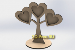 Фоторамка дерево сердец 2D макет для лазерной резки