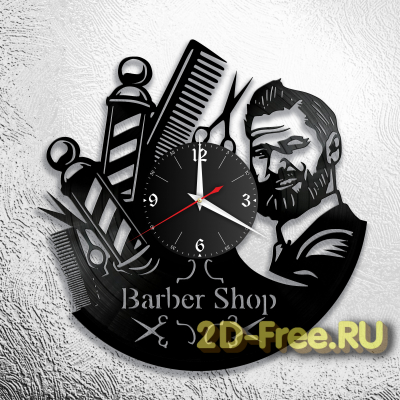 Часы на пластинке парикмахерская барбершоп 12