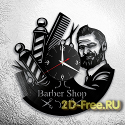 Часы на пластинке парикмахерская барбершоп 12