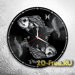 Часы на пластинке знак зодиака рыбы