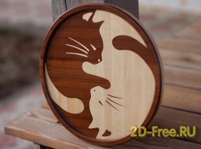 Кошки инь янь 2D макет для лазерной резки