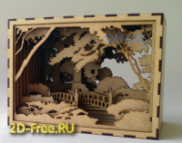 Многослойное панно (светильник) мост в лесу