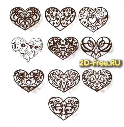 Сердца резные 2D макет для лазерной резки